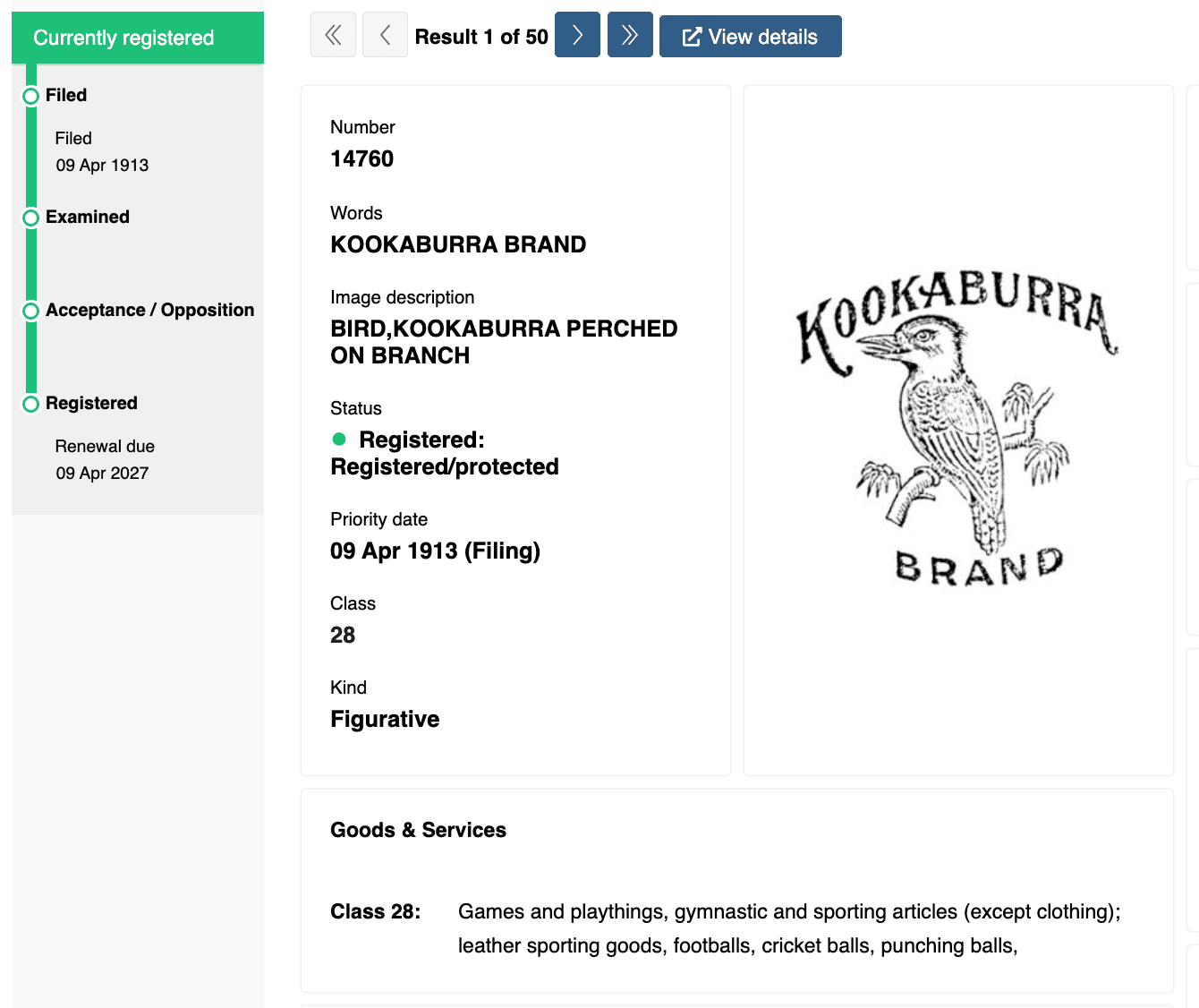 Kookaburra Trade Mark Registration